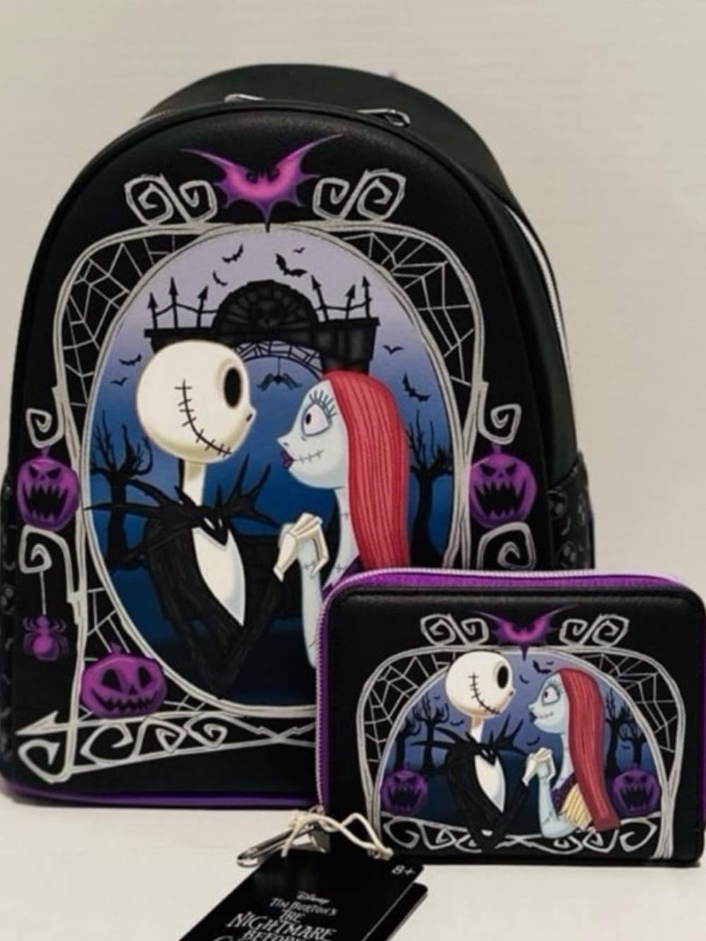 Loungefly Disney NWT NBC Jack & Sally Pumpkin Frame Mini Backpack & Wallet
